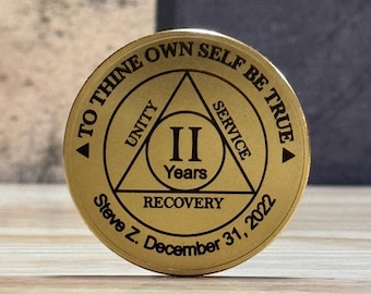 Personalized AA Sobriety Coin - Laser Engraved Alcoholics Anonymous Recovery Chip