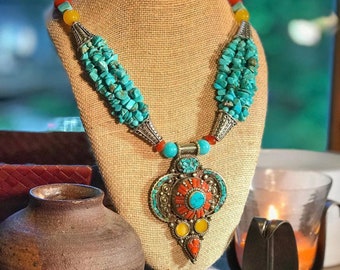 Bright Future - Elephant Pendant Necklace with Turquoise, Jade, and Carnelian
