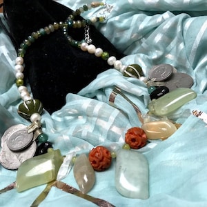Flowering Moss - Peridot, Agate, Pearl, Quartz, and Luxurious Green Tribal-Inspired Necklace