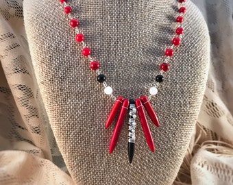 Ancient Writings - Silver Wire Wrapped Coral and Spike Necklace