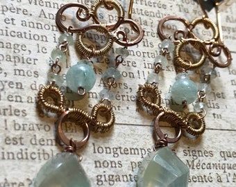 Spring Garden - Boucles d'oreilles en fil de préhnite et d'aventurine