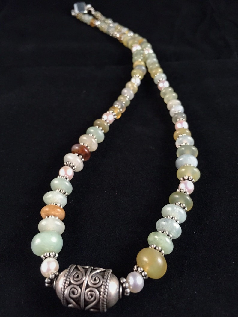 Aventurine Dreams Riche Bali et argent sterling et collier de perles daventurine et de perles image 2