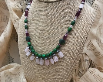 Roses - Rose quartz, amethyst, and agate necklace
