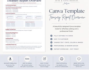Plantilla editable de informe de tesorería en Canva / Descarga del resumen financiero en PDF