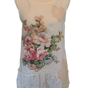 Upcycled Floral Tunic Top | Boho Cottagecore Lace Tank | One of a Kind Wearable Art Sz S