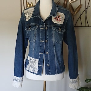 REworked Denim Jacket with Lace Accents