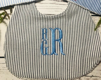 Monogrammed Seersucker Bib, Terry Backing, Baby Shower Gift