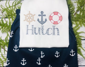 Boys Nautical Short Set, Monogrammed Anchor Shirt