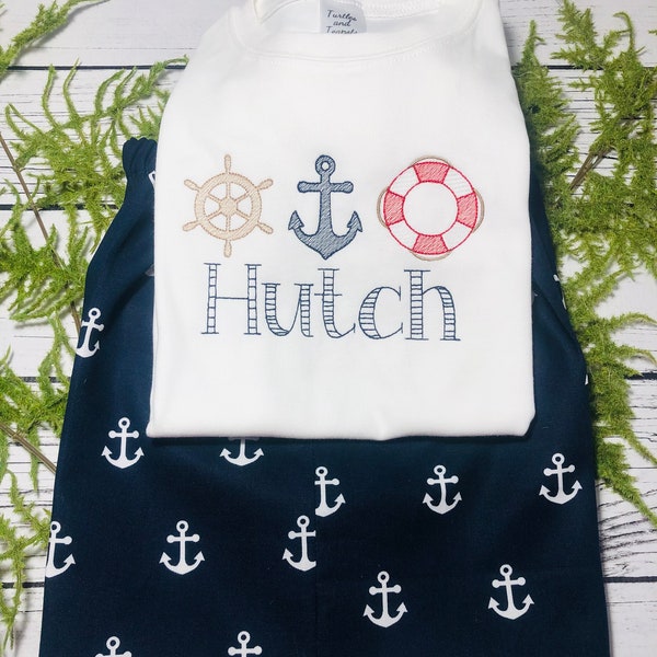 BOYS Nautical SHORTS SET , Nautical Short Set, Monogrammed Nautical Shirt, Monogrammed Shirt with Shorts, Short Set with Anchors