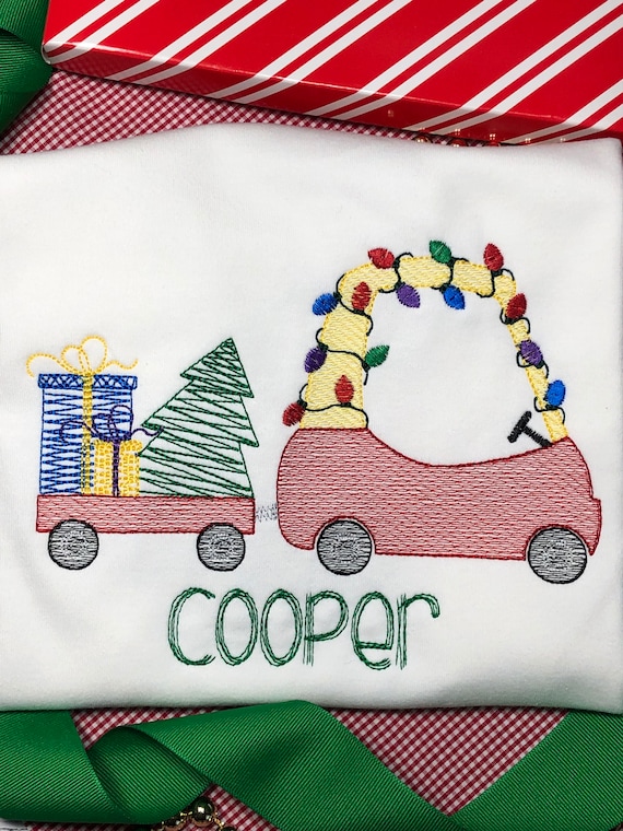 Monogrammed Christmas Shirt Set, Cozy Coupe Wagon, Girls or Boys