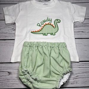 DINOSAUR Applique Shirt, Dinosaur Shirt and Bloomers Set, Dinosaur Shirt and Shorts Set, Monogrammed Dino Shirt