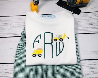 Boys Construction Monogrammed Shirt and Gingham Shorts Set