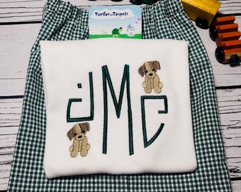 Boys Puppy Monogrammed Shirt and Seersucker Shorts Set