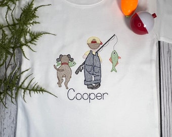 Monogrammed Boy's Fishing Shirt and Gingham Shorts Set