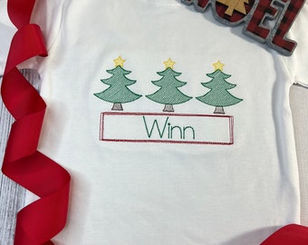 BOYS MONOGRAMMED CHRISTMAS Shirt or Shirt w/Pants Set, Christmas Sketch Embroidery Design, Christmas Tree Pants Set, Toddler Boys Christmas