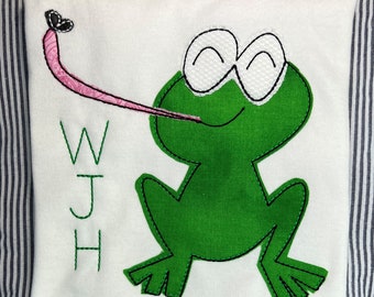 Monogrammed Frog Applique Shirt, Gingham Shorts Set