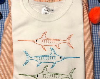 Boys Seersucker Short Set, Swordfish Shirt, Fully Lined Shorts