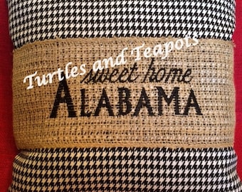 Houndstooth with Burlap Accent Pillow "sweet home Alabama"