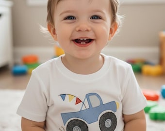 Embroidered Monster Truck Boys Tee, Gingham Shorts Set