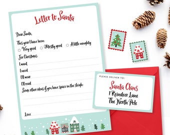 Letter to Santa Printable Set, Santa Letter Printable, Christmas Letter Printable, Letter to Santa Template, Dear Santa, INSTANT DOWNLOAD