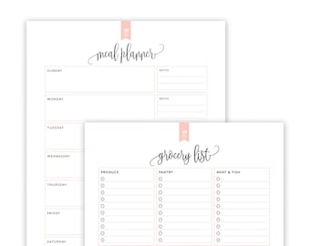 Meal Planner & Grocery List Printable, Menu Plan Printable, Shopping List, Family Meal Plan PDF (Taylor)