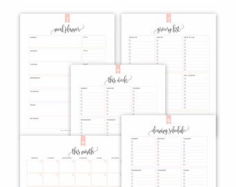 Family Command Centre Printable Bundle, Organized Home, Meal Planner, Grocery List, Monthly Planner, Cleaning Schedule, PDF (Taylor)