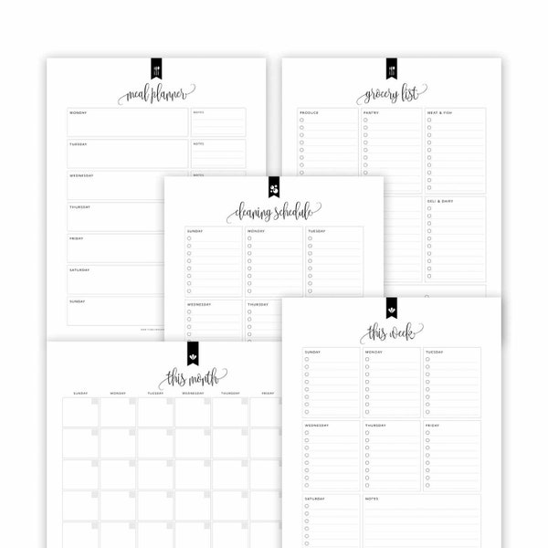 Family Command Centre Organizing Printables, Meal Planner, Grocery List, Weekly Planner, Monthly Planner, Cleaning Schedule, PDF (Kelly)