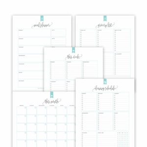 Family Command Centre Printable Bundle, Family Planner Printables, Meal Planner, Grocery List, Cleaning Schedule, PDF (Hepburn)