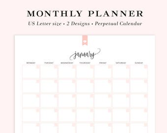 Printable Calendar, Undated Calendar Printable, Monthly Planner Printable, Perpetual Calendar, Month at a glance, INSTANT DOWNLOAD