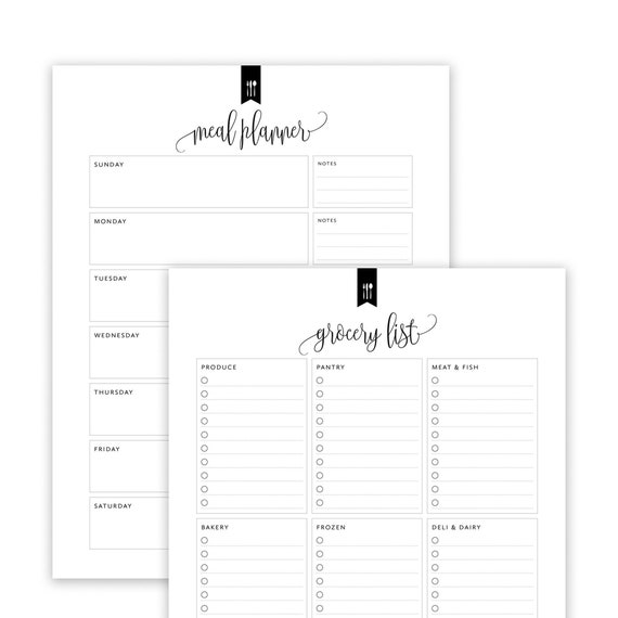 Meal Planner &amp; Grocery List Printable Menu Planner Printable - Etsy