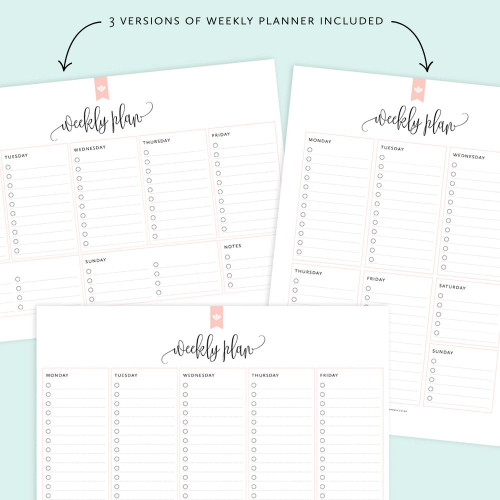 weekly planner weekly plan printable weekly planner etsy