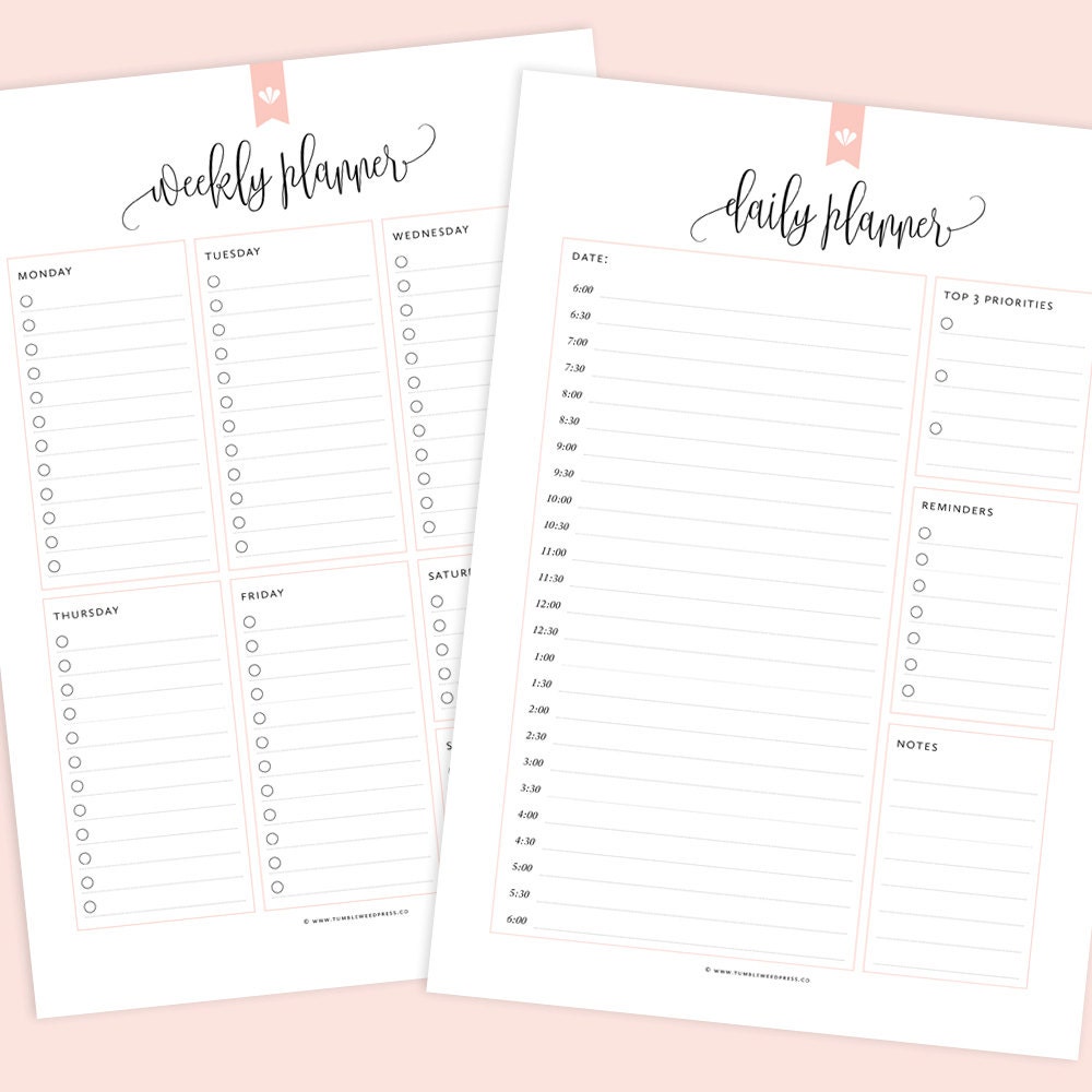 daily planner printable weekly planner printable monthly etsy