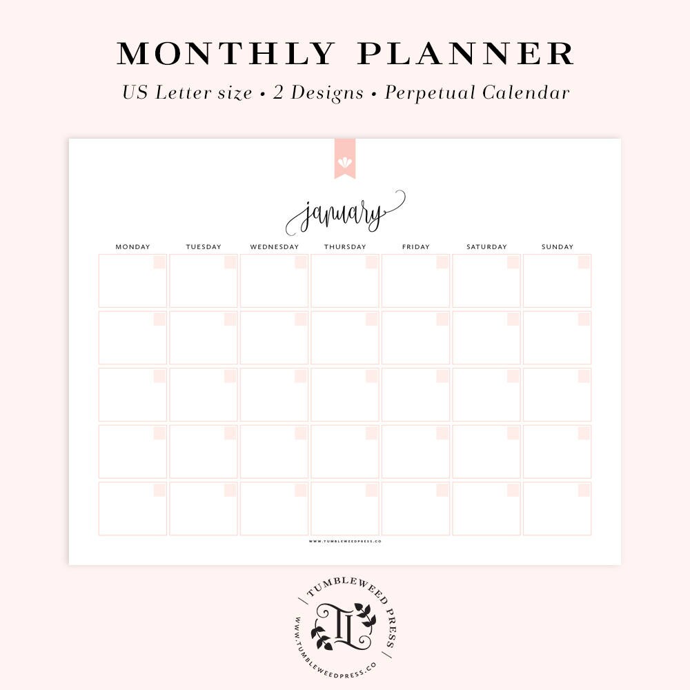printable calendar undated calendar printable monthly etsy