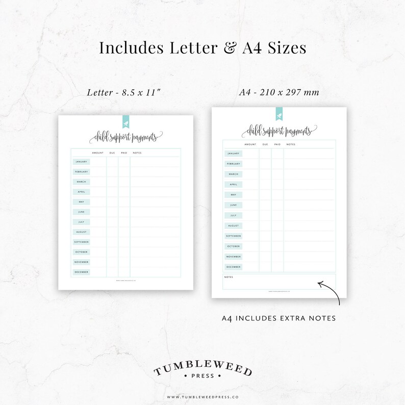 Child Support Printable Child Support Payment Tracker - Etsy