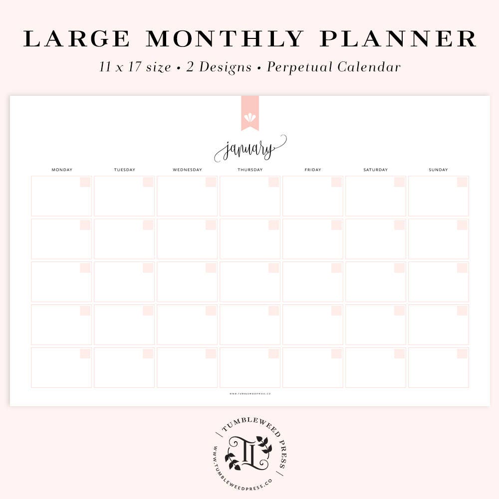 large printable calendar undated calendar printable monthly etsy