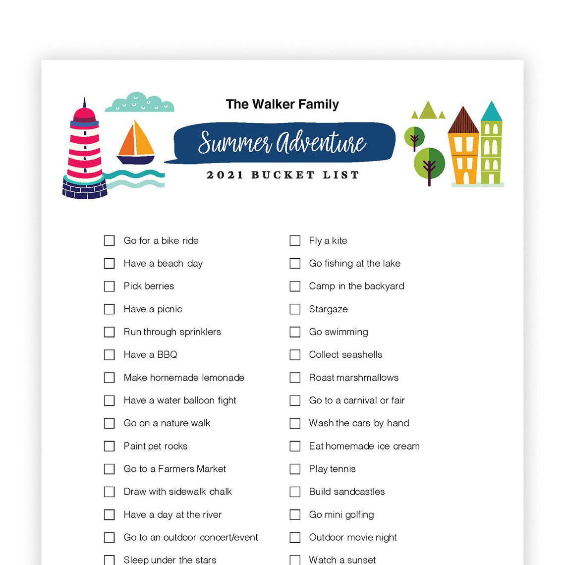Summer Bucket List Printable, Family Bucket List Printable, Kids ...