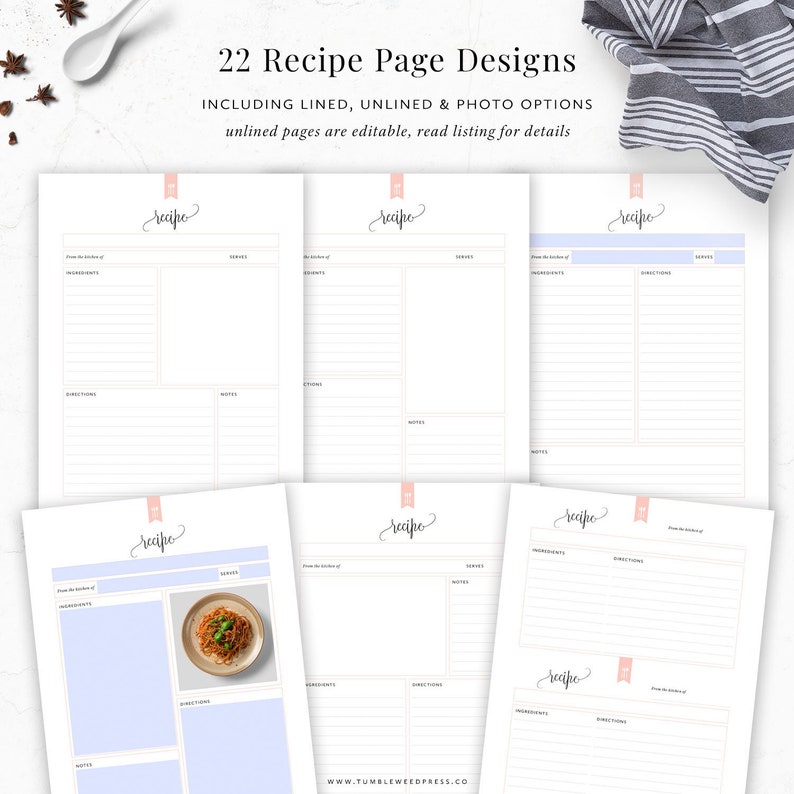 Meal Planning Printable BUNDLE, Editable Meal Planner, Recipe Binder Kit Printable, Grocery List, Recipe Book, Recipe Template, Meal Prep image 4