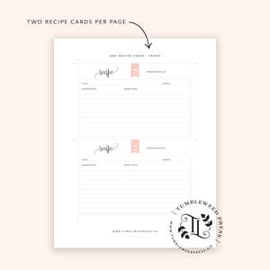 Recipe Cards Printable, Bridal Shower Recipe Card, 6x4 Recipe Card, DIY Recipe Card, 5x7 Recipe Card, Kitchen Cookbook, INSTANT DOWNLOAD image 4