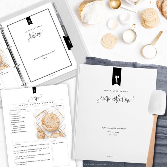 Recipe Binder Printable Kit Editable Recipe Template Recipe