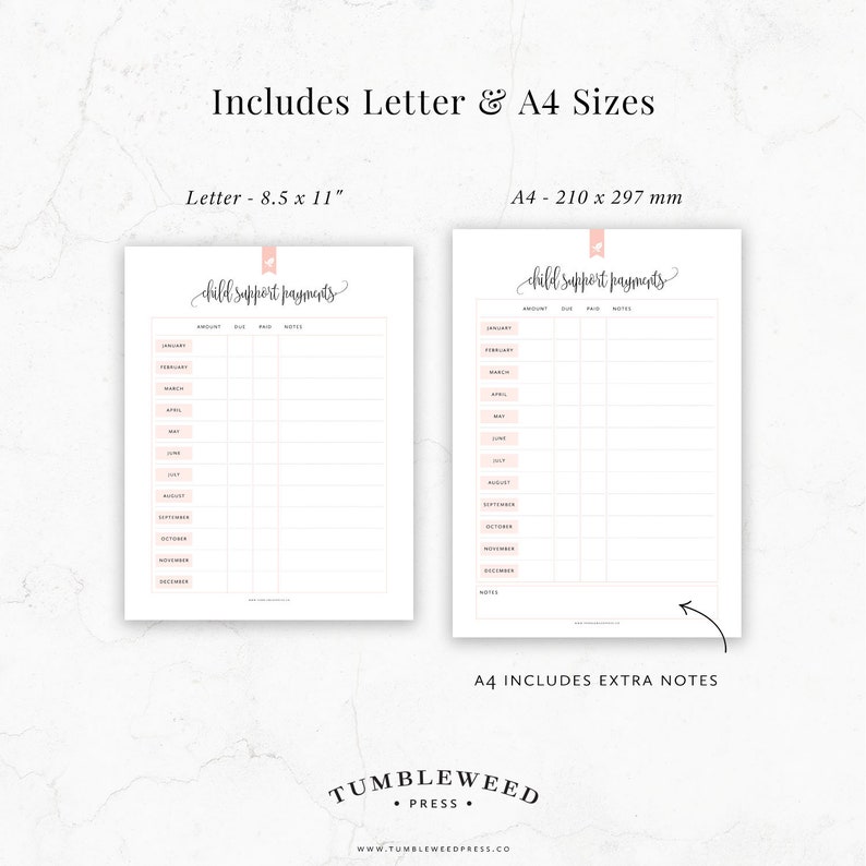 Child Support Payment Tracker Printable, Child Support Printable, PDF ...