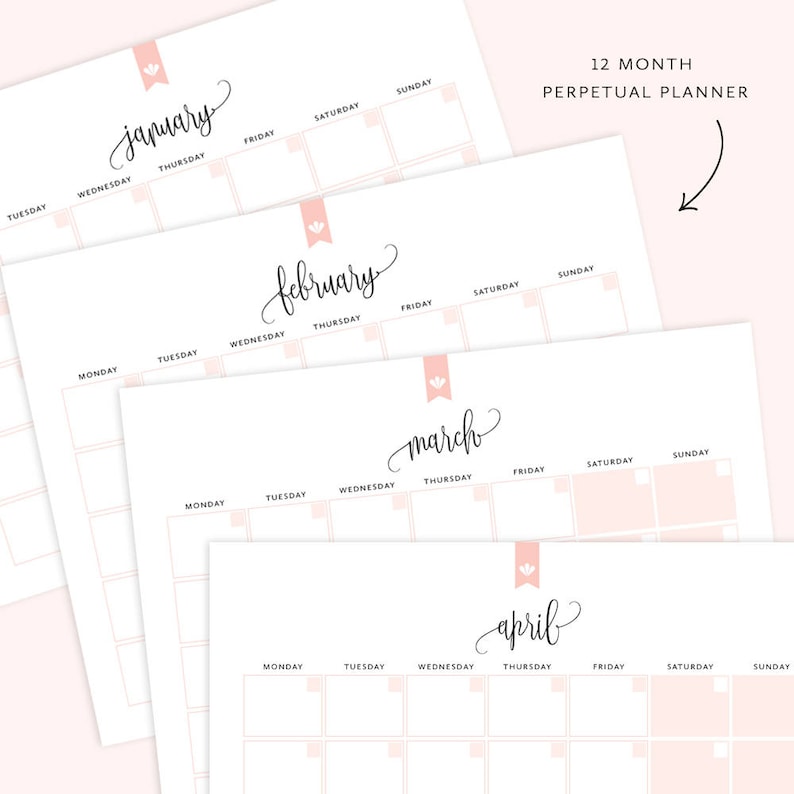 Printable calendar undated calendar printable monthly etsy