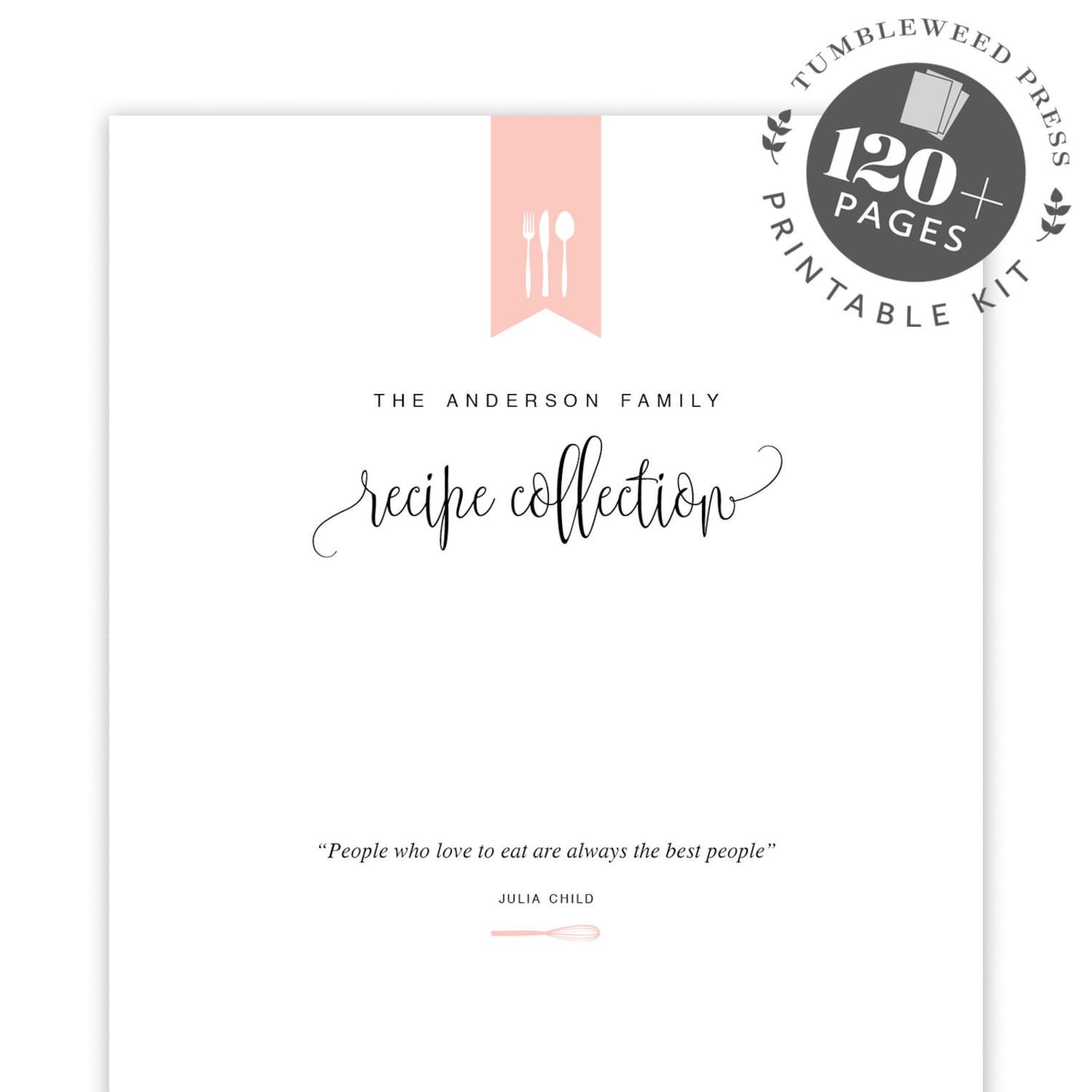 Recipe Binder Printable Kit Blank Recipe Book Editable Etsy