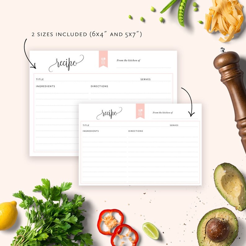 Recipe Cards Printable, Bridal Shower Recipe Card, 6x4 Recipe Card, DIY Recipe Card, 5x7 Recipe Card, Kitchen Cookbook, INSTANT DOWNLOAD 画像 3