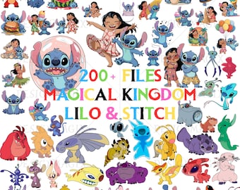 SVG-bundel Lilo and Stitch: 200+ clipartontwerpen met steken (digitale download)