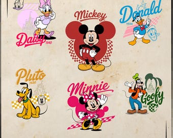 Retro Micky und Freunde Clipart Bundle, lustige Disney PNG (digitaler Download)