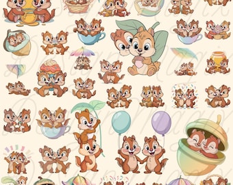 Chip und Chap Baby PNG-Bundle, süßes Streifenhörnchen PNG, Cartoon-Eichhörnchen-Sublimationsdesign, Disney-inspiriertes PNG-Download