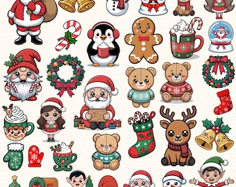 Christmas Characters Clipart PNG: Santa Claus, Reindeer, Gingerbread, Snowmen & Penguins