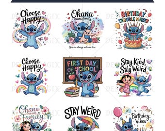 Disney Stitch PNG Bundle, Ohana Family Vacation Clipart (Digital Download)