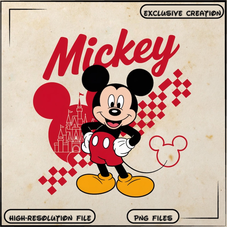 Mickey Png, Disney Mickey Png, Retro Mickey Mouse Png, Mouse Png, Kids Shirt Png Design, Checkered Png, Birthday Shirt Png, Funny Mickey Png
