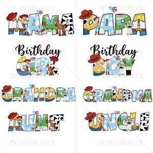 Toy Story Family PNG Bundle - Papa Mama Boy Girl PNG, Disney Pixar Digital Download, Cute Cartoon Png Design, Birthday Matching Family Png